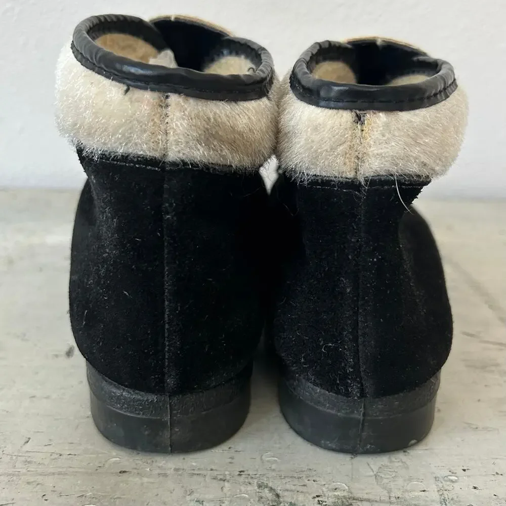 Vintage 70s Yodelers Aspen Black Suede Faux Fur Apres Ski Snow Ankle Boots 7